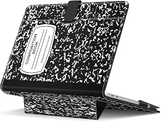 Fintie Sleeve Case for MacBook Neo 13 Inch A3404 (2026 Release), PU Leather Folio MacBook Neo Cover with Foldable Stand, Document Pocket, Magnetic Closure, Clear Frame (Composition Book)