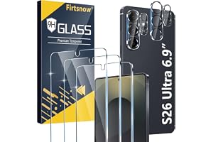 firtstnow 3 Pack for Samsung Galaxy S26 Ultra Screen Protector Tempered Glass + 3 Pack Camera Lens Protector, Military Grade Shatterproof, 9H Hardness, Fingerprint Unlock,Case Friendly 6.9 Inch