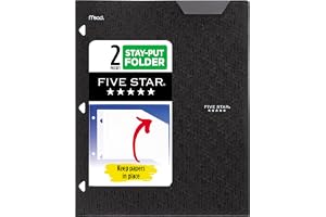 Five Star 2-Pocket Folder, Plastic Folder with Stay-Put Tabs, Fits 3-Ring Binder, Holds 8-1/2" x 11" Paper, Black (333420G-ECM)