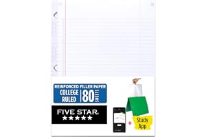 Five Star Loose Leaf Paper + Study App, College Ruled Filler Notebook Paper, Reinforced, Fights Ink Bleed, 8-1/2" x 11", 80 Sheets (170102)