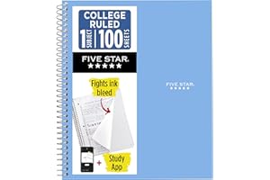 Five Star Spiral Notebook + Study App, 1 Subject, College Ruled Paper, 8.5" x 11", 100 Sheets, Blue (Color May Vary) (72565)