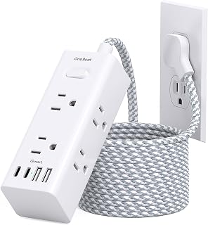 Flat Plug Extension Cord 15Ft, One Beat Surge Protector Power Strip 15 Ft Cord with 6 Widely Outlets 4 USB Ports (2 USB C), 3 Way Wall Outlet Extender Extension Cord for Home Office College Dorm Room