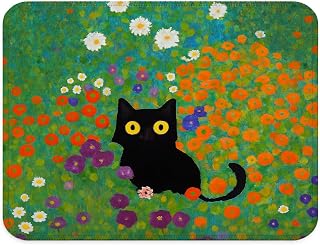 Floral Black Cat Mouse Pad, Cat Lover Mom Lady Gifts, Gustav Klimt Inspired Garden Flower Kitten Mouse Pad for Home Office Computer Laptop Desk Accessories, 9.5x7.9 Inch