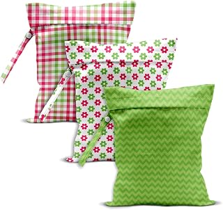 Floral Plaid Print Wet Dry Bag, 3 Pack, Waterproof Washable Reusable Wet Bag for Swimsuit, Dirty Clothes Diaper Travel Pool Gym Party Camping, Portable Storage Pouch Toiletries Beach Essentials