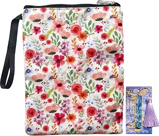 Flower Book Sleeve Pouch Protector for Women Bookish Gifts | Waterproof, With Bookmark Zipper, Printed Gift Bag, For Reader Friend Students Sisters Women