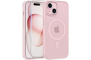 FNTCASE for iPhone 15 Case: for iPhone 14 Case & iPhone 13 Case [Compatible with Magsafe] Translucent Matte Cases with [Screen Protector] Military Grade Shockproof Protective Phone Cover - Light Pink