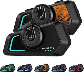 Fodsports T1 Motorcycle Bluetooth Intercom V5.4 with Music Share, One-Click Switching for 3 Functional Modes, 2-Way Helmet Communication Systems, FM/5 Stickers/Noise Cancellation/Stereo Music, 2 Pack
