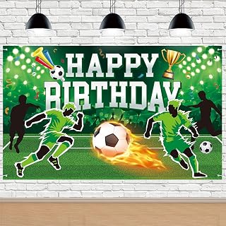 Football Happy Birthday Banner Backdrop Photography Background Hanging Birthday Party Decorations Supplies for Sport Match Day Theme Soccer Game Themed Decor 70.8 * 43.3in