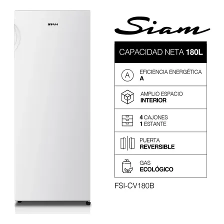 Freezer C&iacute;clico Vertical Siam Fsi-cv180b 166 Lts Color Blanco