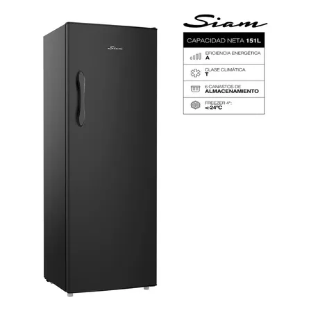 Freezer Vertical Siam 151 Lts Neto Negro 6 Cajones