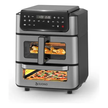 Freidora De Aire + Horno Pizzero Suono Airfryer Vertical 13l Acero Inoxidable