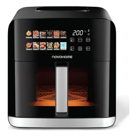 Freidora De Aire Novohome 10 Lts AirFryer Pantalla Display Tactil Digital A Color Con Visor 12 Funciones 1500w Color Negro