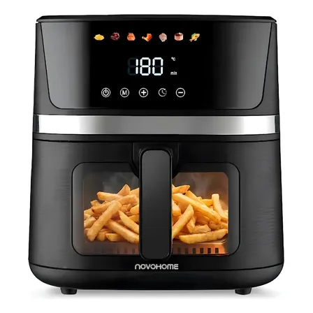 Freidora De Aire Novohome 7 Litros Panel Pantalla Digital Tactil Airfryer Sin Aceite Con Ventana Visor Facil Funcionamiento 1700w