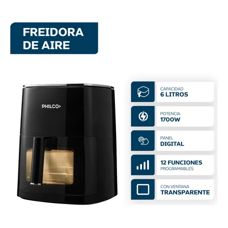 Fre&iacute;dora De Aire Philco 6 Litros Digital Con Visor 1700w Negro