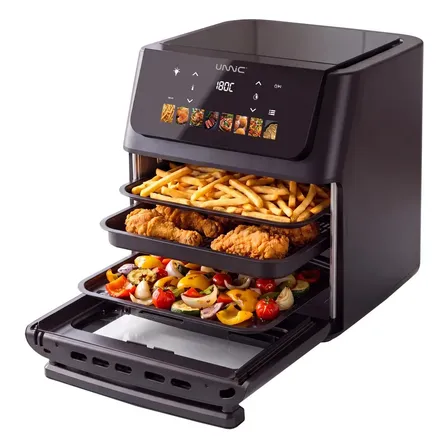 Freidora De Aire Unnic Digital 3 Bandejas Multi-Nivel Airfryer Sin Aceite Panel T&aacute;ctil Programas De Cocci&oacute;n 12 Litros Con Puerta Desmontable 1800W Antiadherente Saludable Hogar Color Negro