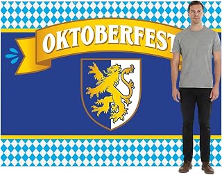 Fun Express 96" x 72" Oktoberfest Party Photobooth Polyester Backdrop with Blue and White Diamond Pattern