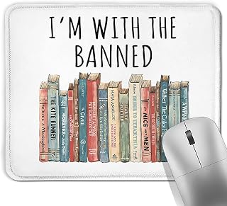 Funny Banned Book Square Mouse Pad | Bookish Mousepad Mat for Home Office Gaming Desk Accessories, Book Lover Gifts for Readers and Librarians, 9.5x7.9in