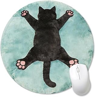 Funny Black Cat Mouse Pad for Desk, Cat Lovers Mom Lady Gifts, Cute Black Kitty Round Mousepads with Anti-Slip Rubber Base for Computer Laptop Home Office Desk Accessories, 7.9x7.9 Inch