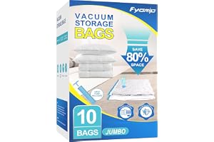 Fygrip 80% Space Saver Vacuum Storage Bags with Hand Pump, 10 Jumbo | Plastic Packaging Bags, Vacuum Seal Bags for Clothing, Travel Lugggage, Blankets, Comforters