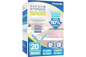 Fygrip Vacuum Storage Bags with Hand Pump, Plastic Packaging Bags, 80% Space Saver Vacuum Seal Bags for Clothing, Travel Lugggage, Blankets, Comforters, 20 Combo