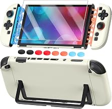 FYOUNG Switch 2 Cover Case, Dockable Hard Protective Shell for Nintendo Switch 2, Split Design, Kickstand Cutout, Slim Shockproof Case with Glass Screen Protector (Cream Yellow, 7.9 inch)