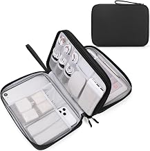 FYY Electronic Organizer, Travel Tech Pouch Bag, Extra Large, Black | Wrist Strap, Waterproof, Double Layers Electronics Travel Case for iPad, Cord, Laptop Charger, Daily and Business Trips Use