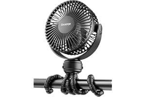 Gaiatop Mini Portable Stroller Fan, Battery Operated Small Clip on, Detachable 3 Speed Rechargeable, 360&deg; Rotate Flexible Tripod Better Cooling for Car Seat Crib Treadmill Travel Black