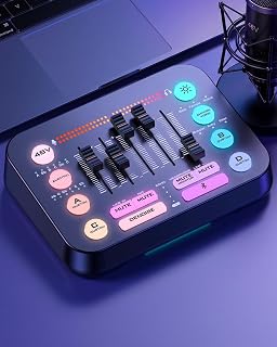 Game Audio Mixer, Audio Interface with 3.5mm and XLR Microphone Inputs | 48V Phantom Power, Voice Changer, DJ Mixer Effects, for Podcast/Recording/Game Voice