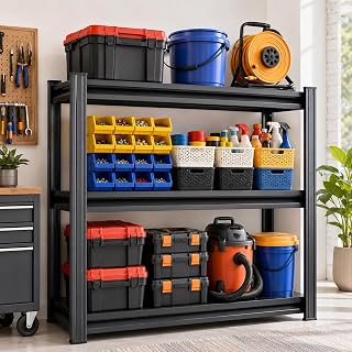Garage Shelving Unit, 1800LBS Heavy Duty 3-Tier Metal Storage Shelves, Adjustable Industrial Steel Rack for Pantry Kitchen Basement Warehouse Storage, 31" H x 36" W x 14" D