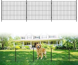 Garden Fence, 24in(H) x 23.6ft(L) 10 Pack Garden Fencing Animal Barrier, Metal No Dig Fence, Dog Fence Outdoor for Yard, Dog Playpen Outdoor Decorative Garden Fences for Yard Patio, Black