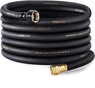 Garden Hose 5/8"x 50ft Brass Rubber Heavy Duty Water Hose 600 PSI Black | Solid Brass connector,Heavy Duty,Rubber Water Hose，600 PSI Burst Pressure，Durable Flexible Hose，All-Weather Performance