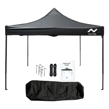 Gazebo 3x3 Plegable Impermeable Acero Nictom Negro