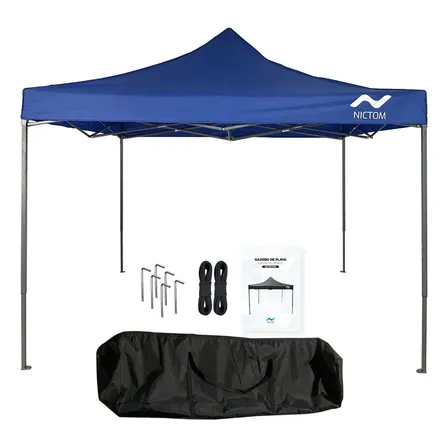 Gazebo 3x3 Plegable Reforzado Impermeable Nictom Carpa Eventos Jard&iacute;n Camping Toldo Articulado Azul