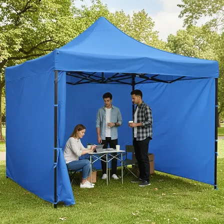 Gazebo Autoarmable Plegable Dakota Reforzado 2.9x3x3 Metros Exterior Paredes Puerta Estacas + Bolso Color Azul