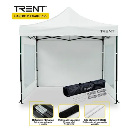 Gazebo Autoarmable Plegable Trent Reforzado 3x3 Metros Con Ventanas De Exterior Gris