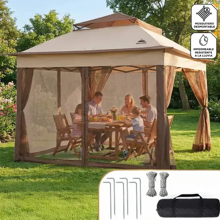 Gazebo Mosquitero South Port By Gadnic 3x3 Metros Estructura De Acero Con 4 Paredes Beige