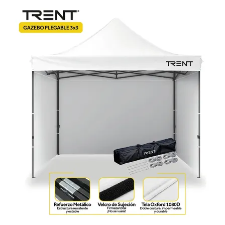 Gazebo Trent 3x3 Metros Autoarmable Plegable Exterior Con Paredes Blanco