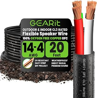GEARit 14 Gauge Speaker Wire Cable,UL CL3 Rated 14 Gauge Wire 20ft,Copper Wire with Polarity Mark,Audio Cable for in-Wall,Home,Car,Outdoor,Garden,Commercial Audio Systems,OFC(Black,4-Conductors)