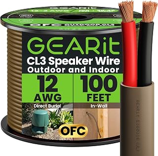 GEARit Speaker Wire 12 Gauge 100 ft,12 Gauge Speaker Cable UL CL3 Rated Copper Wire with Polarity Mark,Audio Cable for in-Wall,Home,Car,Outdoor,Garden,Commercial Audio Systems,OFC(Brown,2-Conductors)