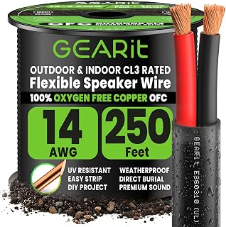 GEARit Speaker Wire 14 Gauge Black Wire 250 ft UL CL3 Rated Copper Wire