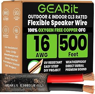 GEARit Speaker Wire 16 Gauge OFC 500 Feet,UL CL3 Rated 16 Gauge Wire Copper
