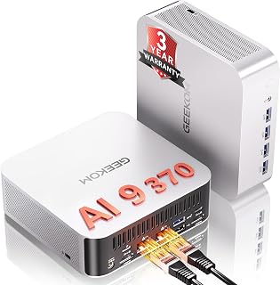 GEEKOM A9 Max High AI Productivity Mini PC,AMD Ryzen AI 9 HX 370(80 Tops)|DDR5|1TB SSD+32GB RAM|Copilot+ PC|Win 11 Pro|WiFi 7|BT 5.4|USB4.0|HDMI 2.1|8K Video Editing|for Business&Gaming＆3D Rendering