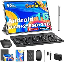 Gemini AI Android 16 Tablet with Keyboard, 2026 10 inch Tablet (Green) | 26GB+256GB+2TB Expand, Electronic Tablet PC with 8-Core, 5G WiFi, 8000mAh, GPS, GMS, 2 in1 Tablet with Case, Mouse, Stylus