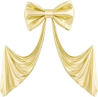 Giant Gold Bow for Backdrop 80x24 Inches Large Satin Ribbon Bow Wall Decor for Wedding Birthday Baby Shower Party Photo Booth, Washable Reusable Big Bow for Nursery Bedroom Door Hanging Decoration