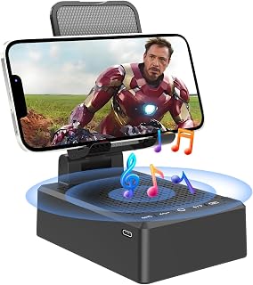 Gifts for Dad Mom Boyfriend,Cell Phone Stand with Wireless Bluetooth Speaker,HD Surround Sound Bluetooth Speaker for Home Kitchen and Outdoors Compatible with Mobile Phone, Gifts for Men Women(Black)