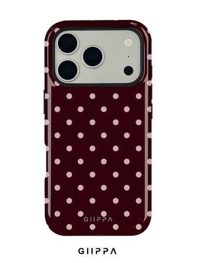 GIIPPA pc Burgundy Background With Pink Polka Dot Pattern Design, Phone 7 Pro Max Phone Case, Compatible With Phone 6 Pro Max, 5 Pro Max, 4 Pro Max, Korean-Style High-End Fashionable And Fun Phone Case, Compatible With /2/3/4/5/75 Pro Max Plus, Elegant De