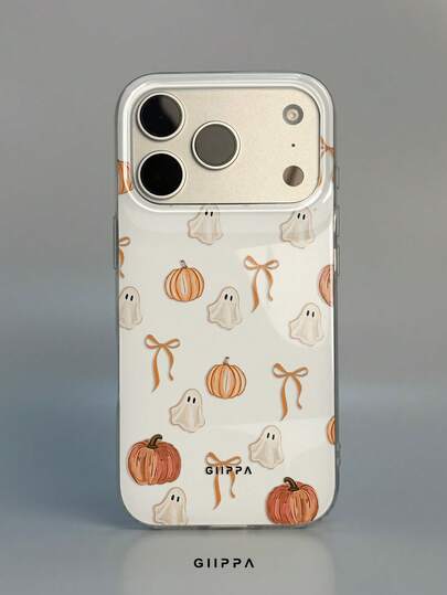 GIIPPA pc Pumpkin And Ghost Bow Design Phone Case, Compatible With Phone 7 Pro Max, 6 Pro Max, 5 Pro Max, 4 Pro Max, /2/3/4/5/6 Pro Max Plus, Korean-Style High-End Fashionable And Fun Phone Case, Elegant Design Suitable For Men And Women, Perfect Gift For