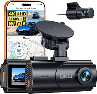 GKU 4K Dual Dash Cam Front and Rear, STARVIS 2 Sensor, 5.8GHz WiFi6 Up to 20MB/s, Voice Control, Dash Camera with GPS, WDR Night Vision, 24H Parking Mode, Loop Recording(No SD Card)