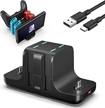 GLDRAM 6 in 1 Switch Charger Dock Station for Nintendo Switch & OLED & Lite, Charging Dock Storage Stand for Nintendo Switch JoyCon and Pro Controller with USB C Charging Cable, Black