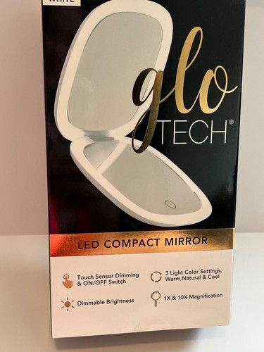 GLO TECH LED COMPACT Magnifying Small Mirror 1X & 10X Travel 4&rdquo; *White Or Black*
